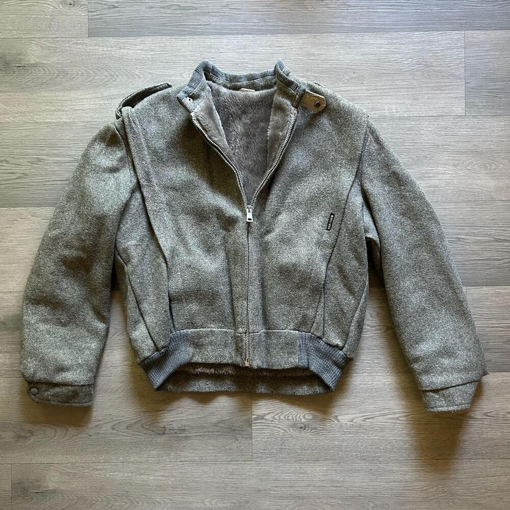 Vintage 90s Members Only Fan Club Wool Bomber Jacket Faux Fur Lined Grey- Sz,XL